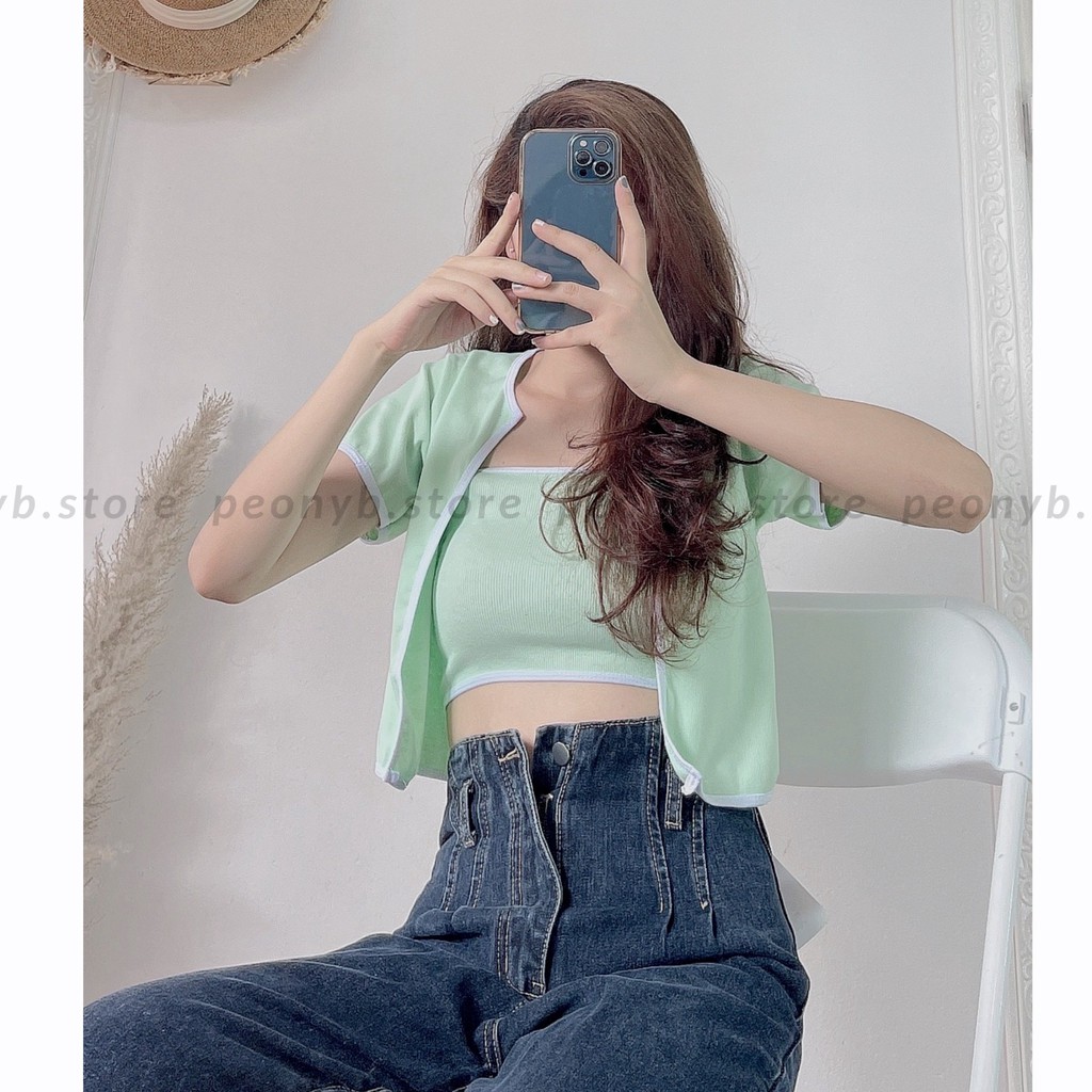 Set Áo Hai Món Cardigan Quây Nữ - Rere.Store [FREESHIP] - Bộ áo thun quây kèm áo khoác cộc tay cá tính
