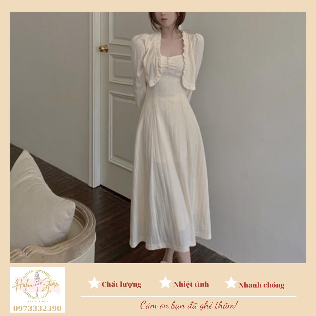 Đầm Hai Dây Len Dệt Kim Kiểu Thư / Áo Cardigan Len Viền Bèo HT015