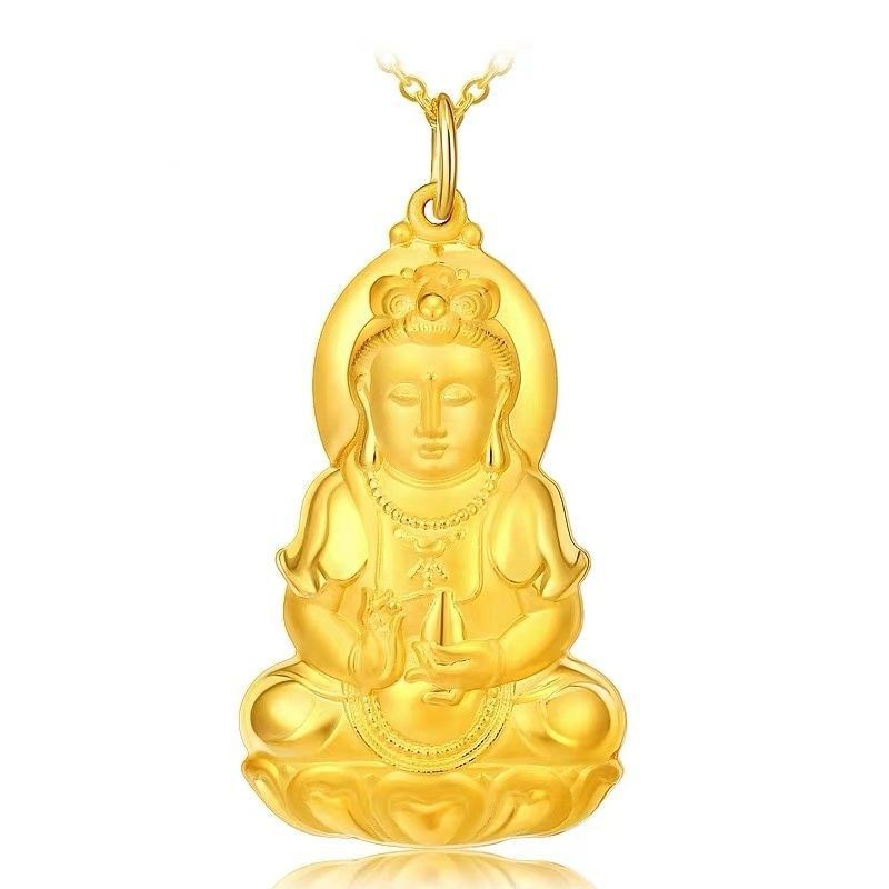✺﹍☇Huy chương vàng thật mặt dây chuyền Phật Bà Quan Âm tượng Bồ tát mãi an toàn quá cảnh