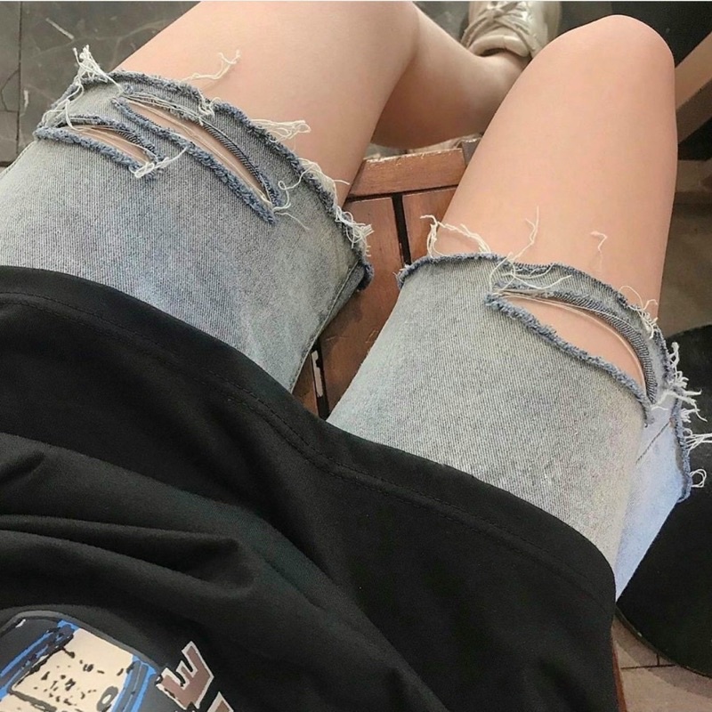 Quần short nữ cạp cao rách ngang đùi hack dáng