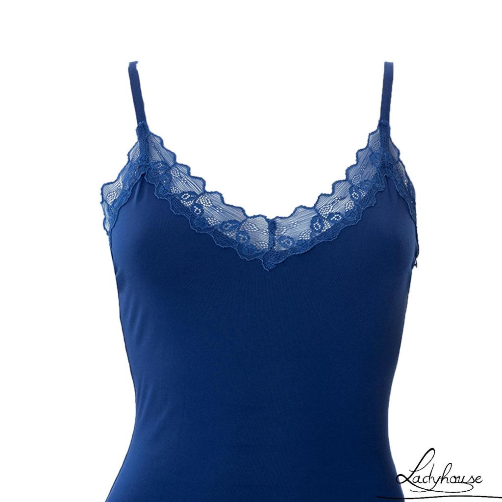 LD-Women’s Sexy Suspender Short Dress Fashion Solid Color V-neck Lace Trim Slit Skinny Dress