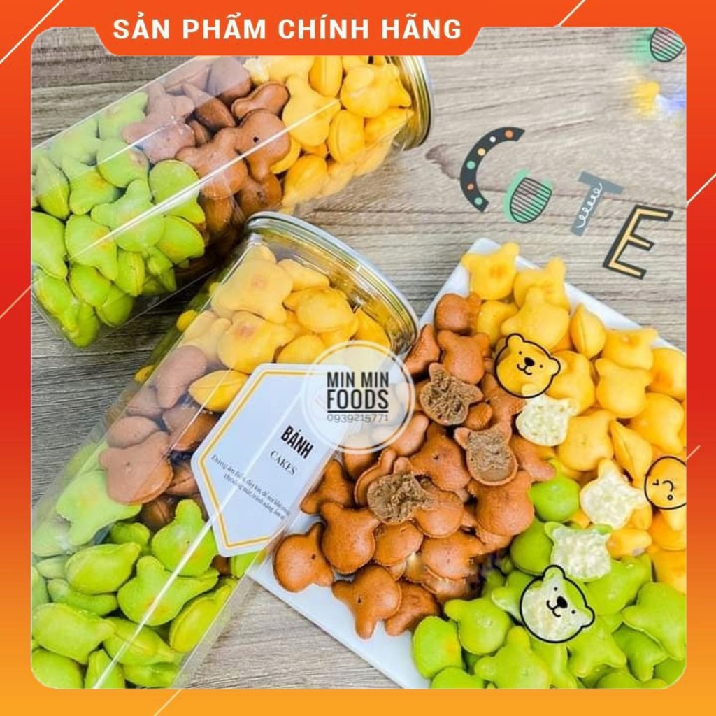 Bánh gấu, bánh gấu nhân kem sữa mix 3 vị hũ 400g thơm ngon Min Min Foods - Ăn vặt thả ga