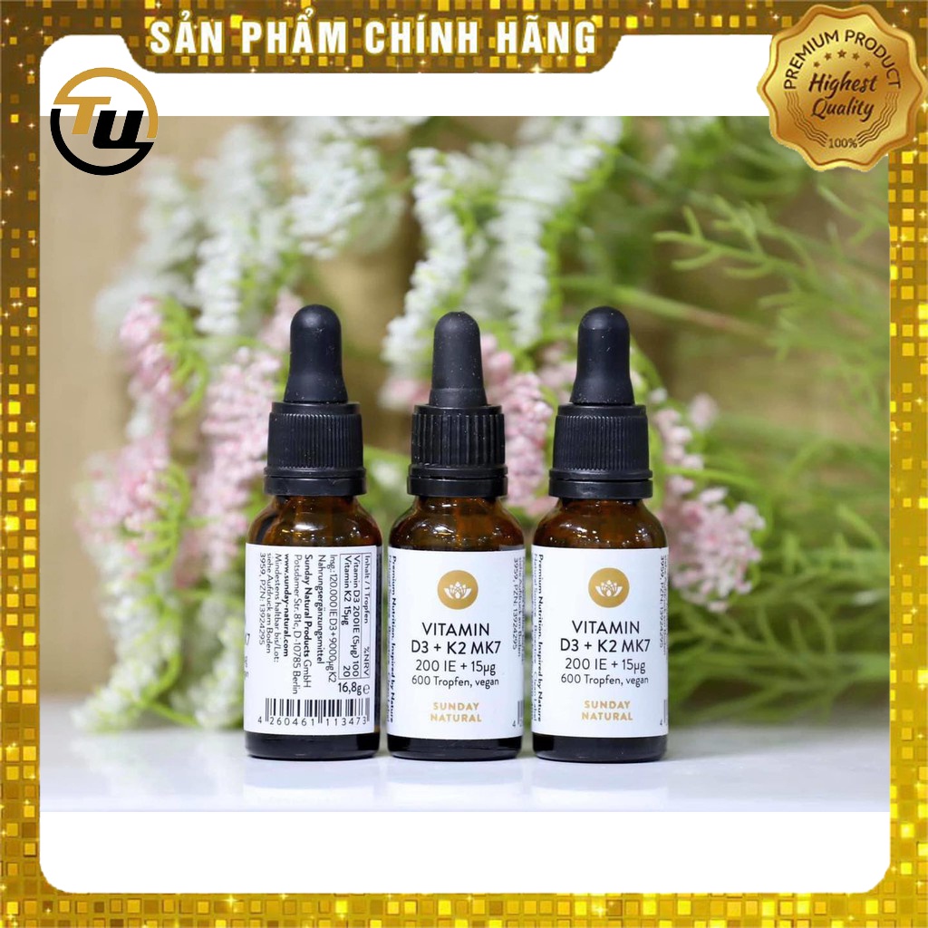 Vitamin D3 cho bé D3 K2 MK7 Đức Sunday Natural 20ml giúp hấp thụ canxi phát triển Chiều Cao  cho trẻ từ sơ sinh