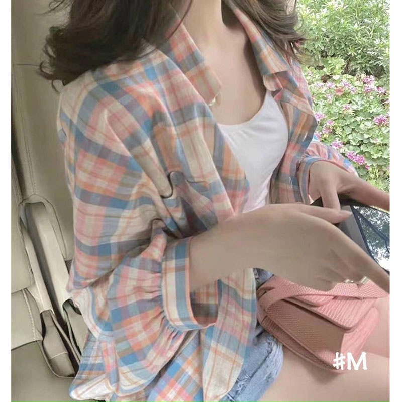 Áo Sơ Mi Nữ Caro Dài Tay Phong Cách Hàn Quốc M0109-Violet