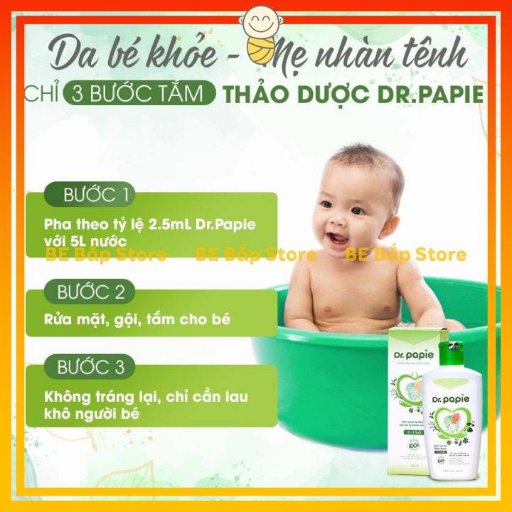 Nước Tắm Gội Thảo Dược Dr Papie Cho Bé 230ml - Giúp Ngăn Ngừa Và Giảm Các Vấn Đề Về Da