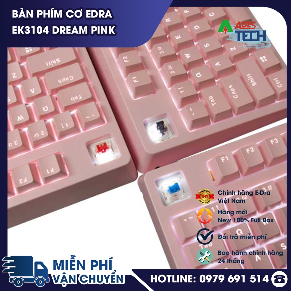 Bàn Phím Cơ EDRA EK3104 Dream Pink Phiên Bản Nâng Cấp 2021 - Bảo hành 24 tháng