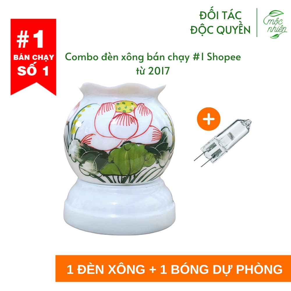 Đèn xông tinh dầu gốm Bát Tràng dùng điện tặng kèm bóng dự phòng