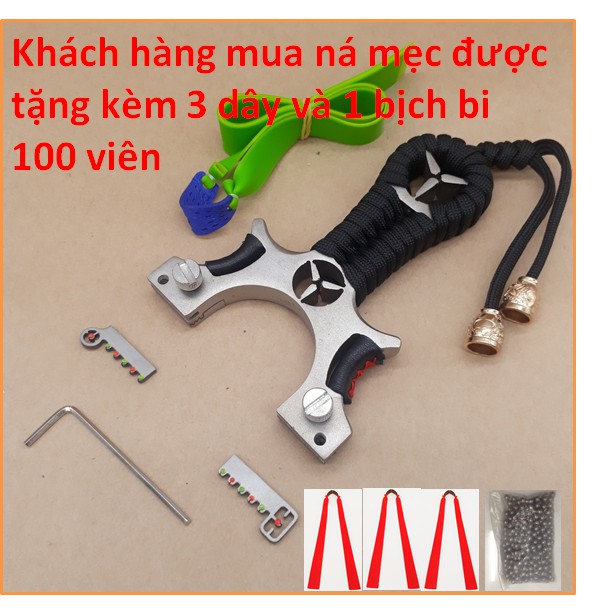 Ná cao su mẹc inox đẹp. mua 1 ná được tặng 3 dây và 1 bịch bi 100 viên