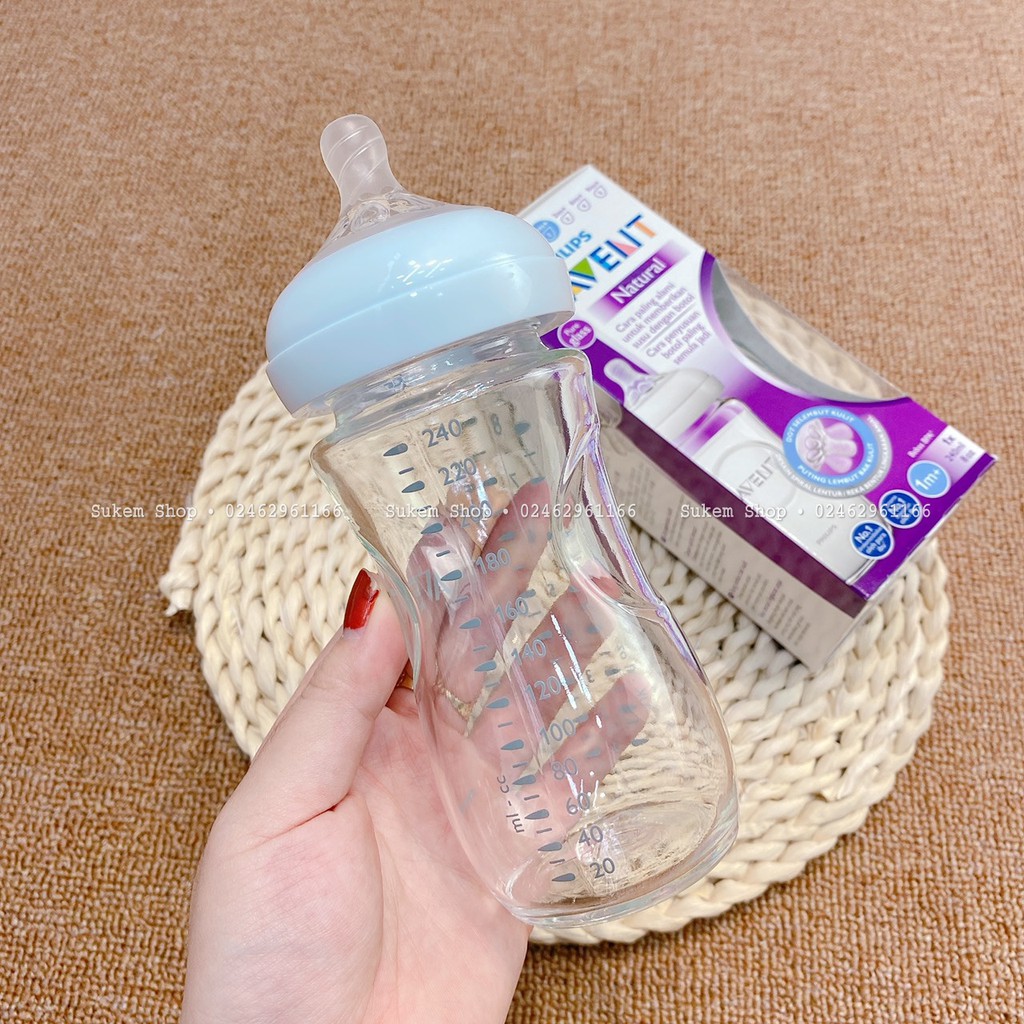 [CHÍNH HÃNG] Bình Sữa Thủy Tinh Philips Avent Nature Cổ Rộng 120ml/240ml Cho Bé