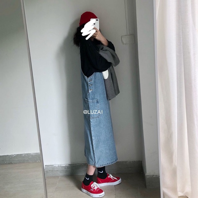 ORDER - Váy Yếm Bò Jeans Dáng Dài Ulzzang Hàn Quốc