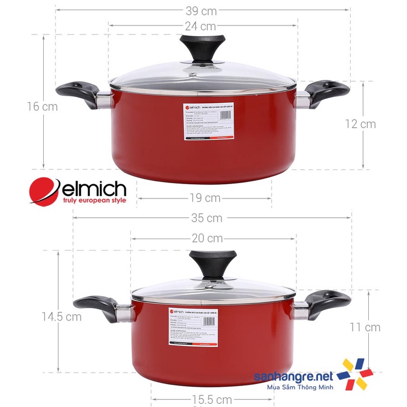 Bộ nồi chảo nhôm chống dính đáy từ Elmich EL-1162 (nồi 16,20,24 và chảo 26cm) hàng chính hãng, bảo hành 12 tháng