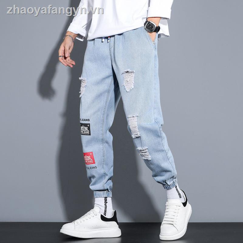 Quần jeans nam ống rộng mài rách thời trang Hàn