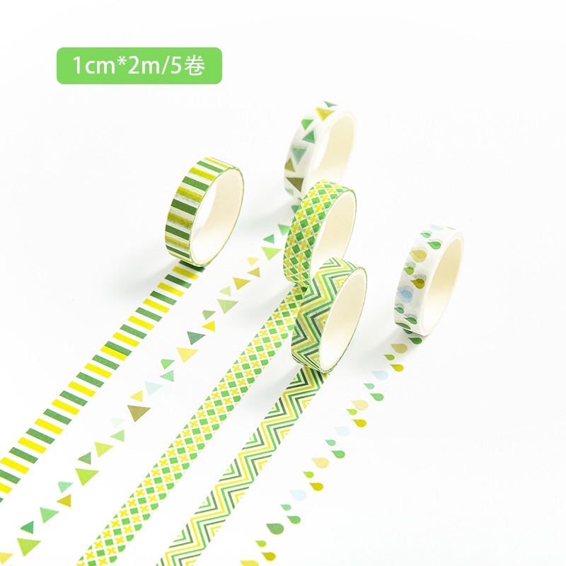 Set 5 Cuộn Washi Tape Băng Dính Trang Trí Sổ Bullet Journal