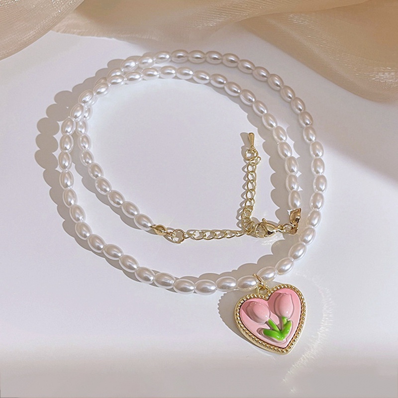 Vòng cổ Mặt Hoa Tulip Đính Ngọc Trai Thời Trang Cho Nữ
