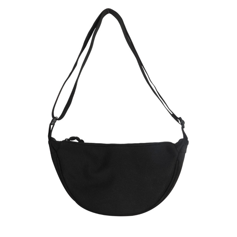 Túi Đeo Chéo Bằng Nylon Hình Bán Nguyệt Có Khóa Kéo Phong Cách Retro