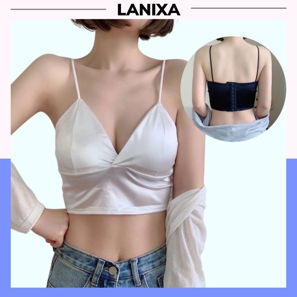 Áo bra nữ 2 dây satin phi bóng bản to, áo lót đệm mút mỏng ôm trọn vòng 1 quyến rũ LANIXA B264