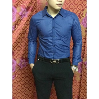 áo sơ mi nam vải nến lụa màu xanh than