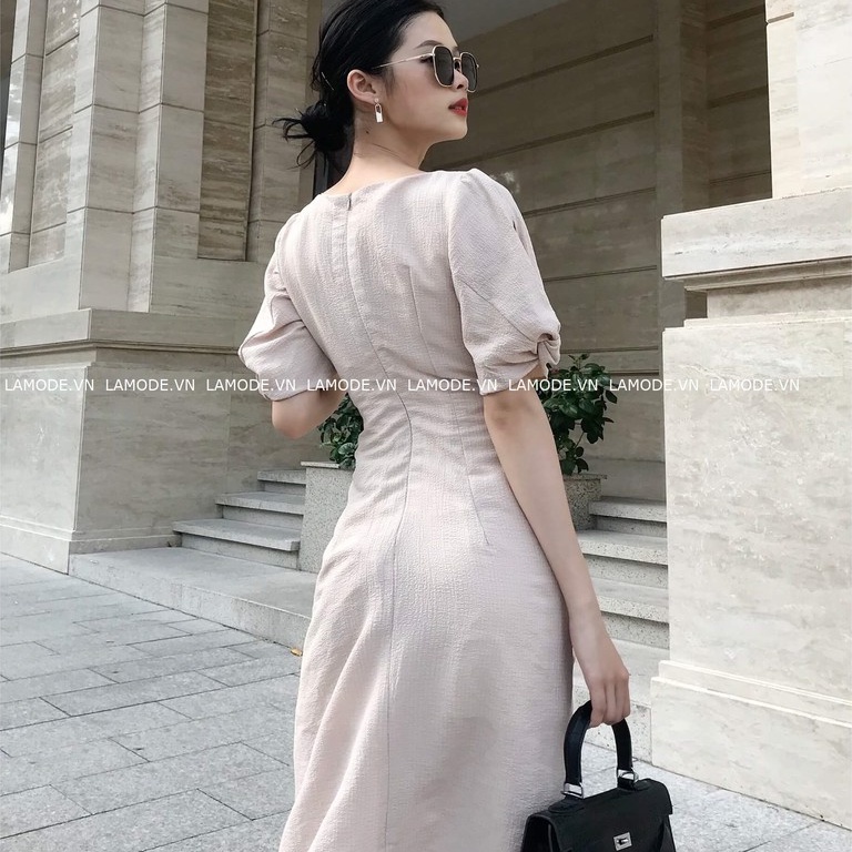 Đầm thiết kế tay xoắn rút dây siêu che bụng Risette DA1058