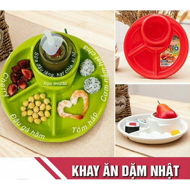 Khay ăn dặm tròn 3 ngăn có khay để cốc , thìa nĩa cho bé Inomata - Made in Japan- KBN 142010 / 142027