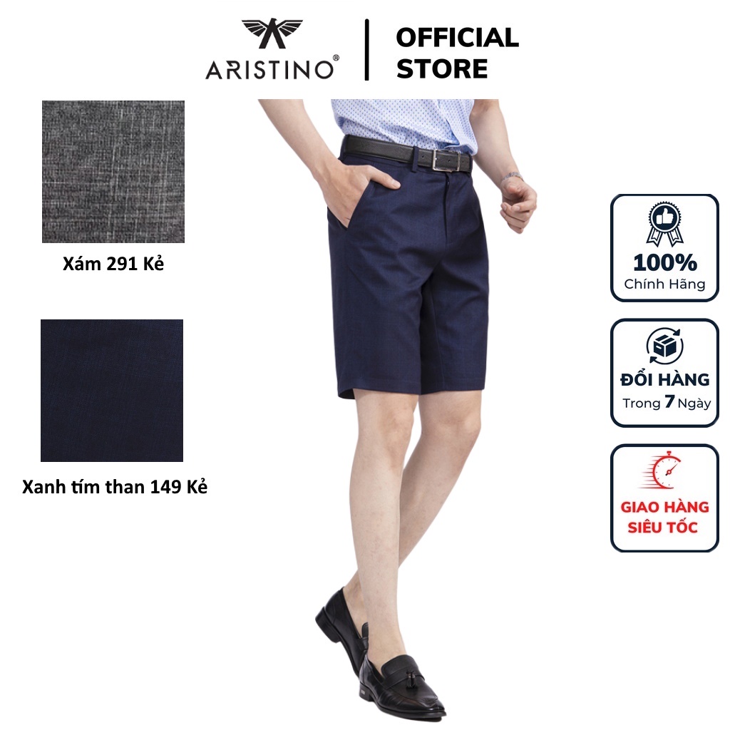 Quần short âu nam Aristino ASO007S2 sooc ngố đùi tây kẻ chìm 2 màu lựa chọn dáng suông vừa vải polyester cao cấp mềm mại