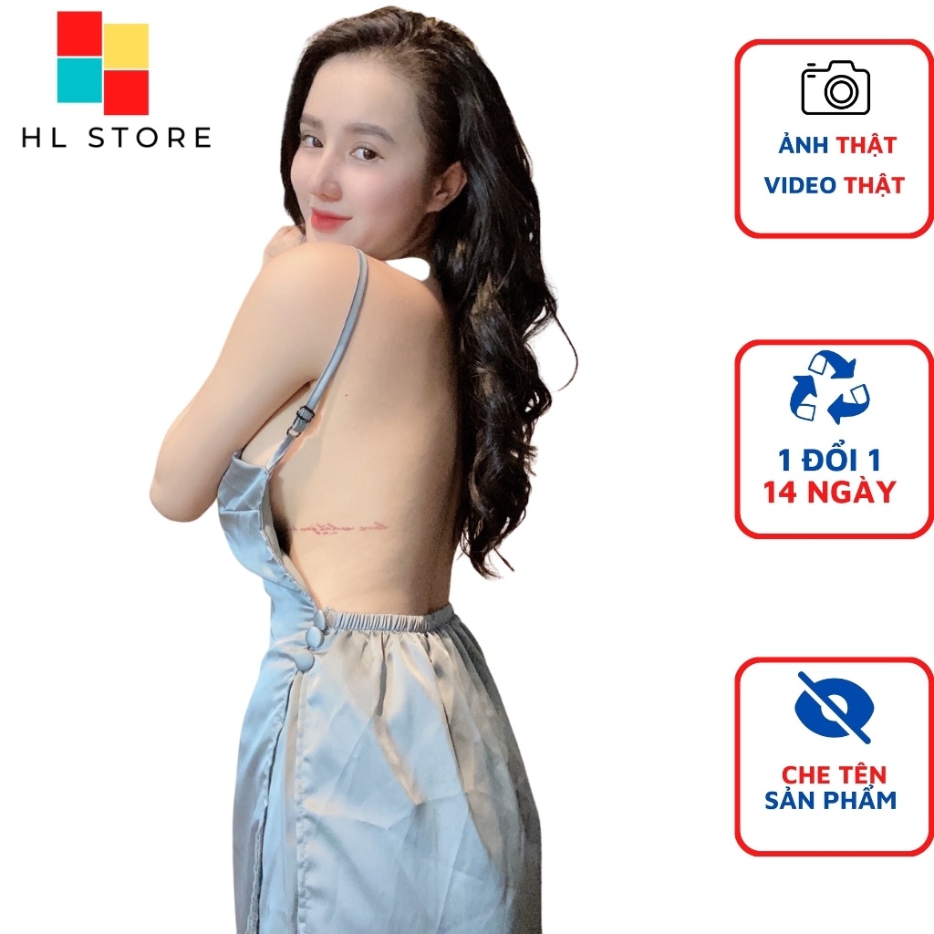Đồ ngủ sexy đồ ngủ 2 dây áo form dài có mút ngực Hải Lan Store, chất liệu lụa satin, freesize 40-60kg tùy chiều cao