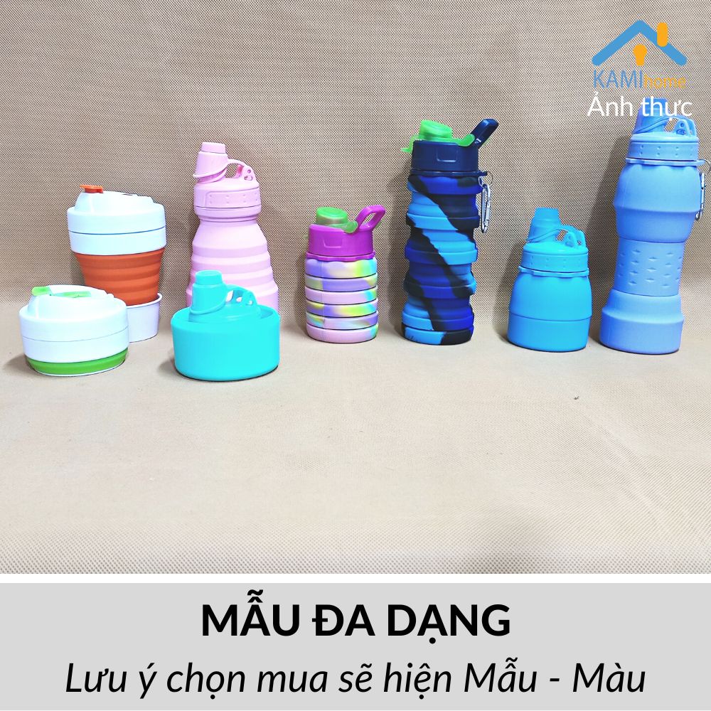 Bình ly nước có ống hút Silicon gấp gọn an toàn và chịu nhiệt nóng lạnh (Nhiều mẫu 300-600ml) mã 22063