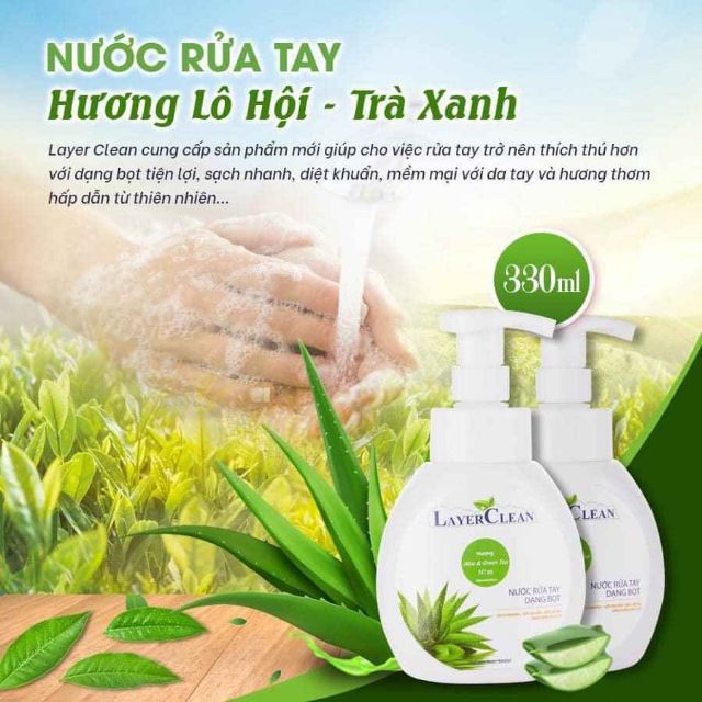 Nước rửa tay hữu cơ Layer Clean hương lô hội dạng bọt chai 330ml