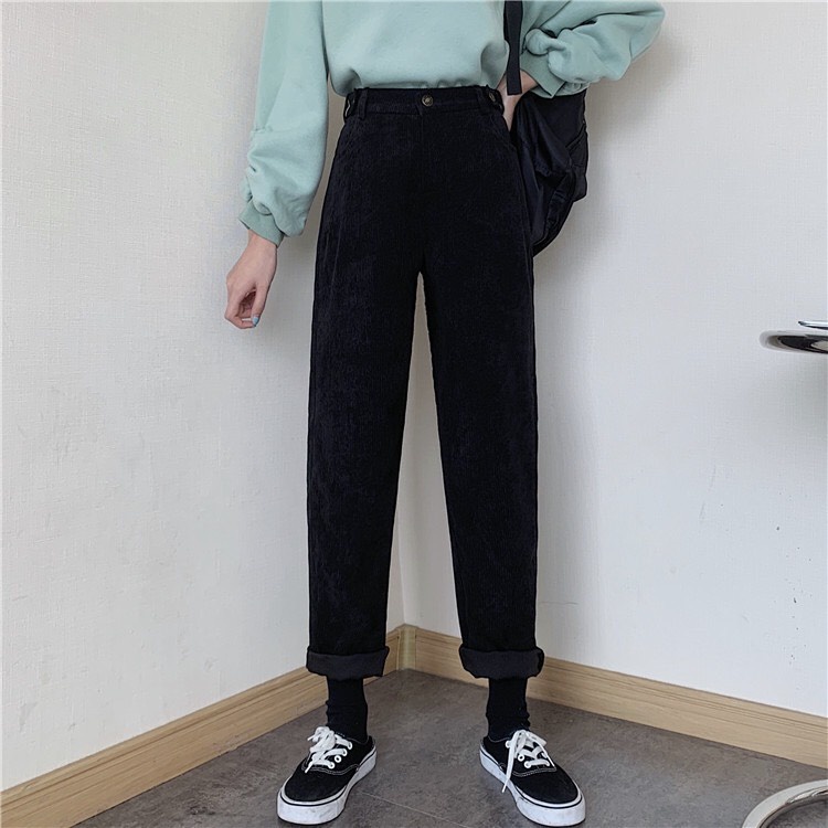 ❤️ HÓT NHẤT NĂM ❤️ Quần Nhung Ống Rộng NỮ EO KIỂU Unisex MÀU Nâu Đen BAGGY SUÔNG