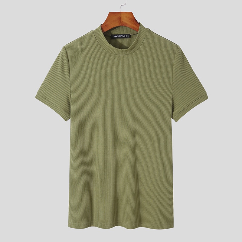 Áo thun INCERUN ngắn tay cổ tròn màu trơn thời trang mùa hè cho nam 2 màu tùy chọn