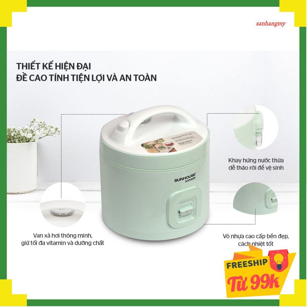 Nồi cơm điện 1.2L SUNHOUSE MAMA SHD8265B Xanh Ngọc