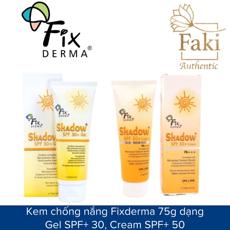 Kem chống nắng Fixderma 75g dạng Gel SPF+ 30, Cream SPF+ 50 NHẬP KHẨU CHÍNH HÃNG
