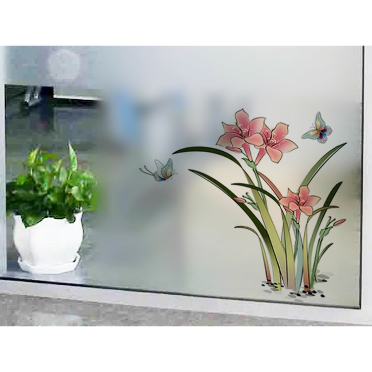 Decal trang trí Kính Cao Cấp - Hoa Ly Đỏ ( 60x58 )