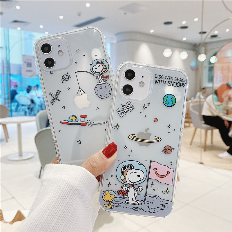 Ốp điện thoại trong suốt in hình vũ trụ Snoopy dành cho iPhone 12 Pro Max 12 Mini 11 Pro Max Xs Max Xr X 8 Plus 7 Plus