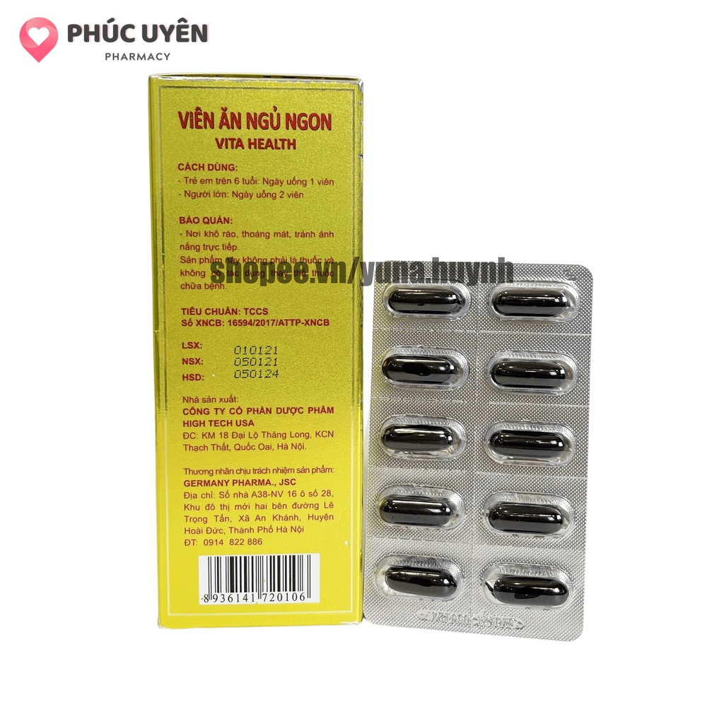 Viên uống hỗ trợ ĂN NGỦ NGON VITA HEATLTH bổ sung các vitamin cần thiết hỗ trợ giấc ngủ, tăng sức đề kháng – Hộp 60v