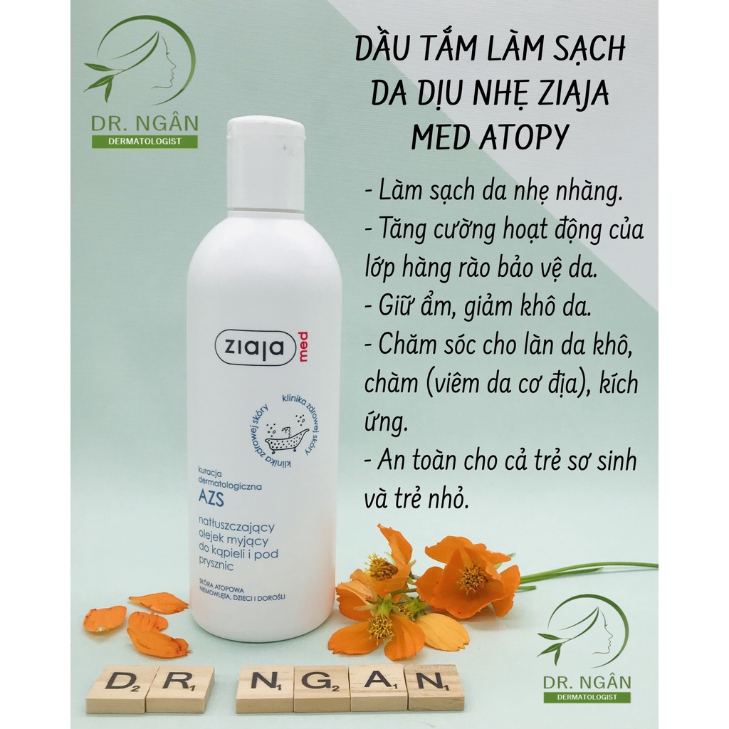 [Xáchtay-Balan] DẦU TẮM DỊU NHẸ ZIAJA MED ATOPIC 270ml - Làm sạch da dịu nhẹ, chăm sóc da khô, chàm, kích ứng.