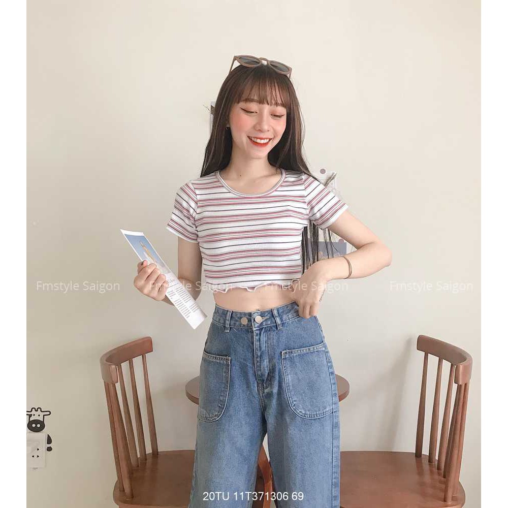 [Mã WASKT410K giảm 10K đơn 50K] Áo thun tay ngắn crop cuốn biên ulzzang thời trang nữ Fmstyle Saigon 20TU11T371306