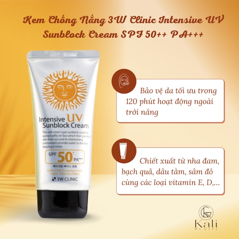 Kem chống nắng 3W Clinic Intensive UV Sunblock Cream SPF 50 PA+++