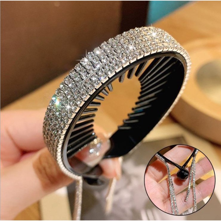Cột tóc buộc khóa tóc vòng đính đá nhân tạo lóng lánh dây tua rủ kẹp tóc kiểu hàn quốc mã BT14 tại KẹpTocMot