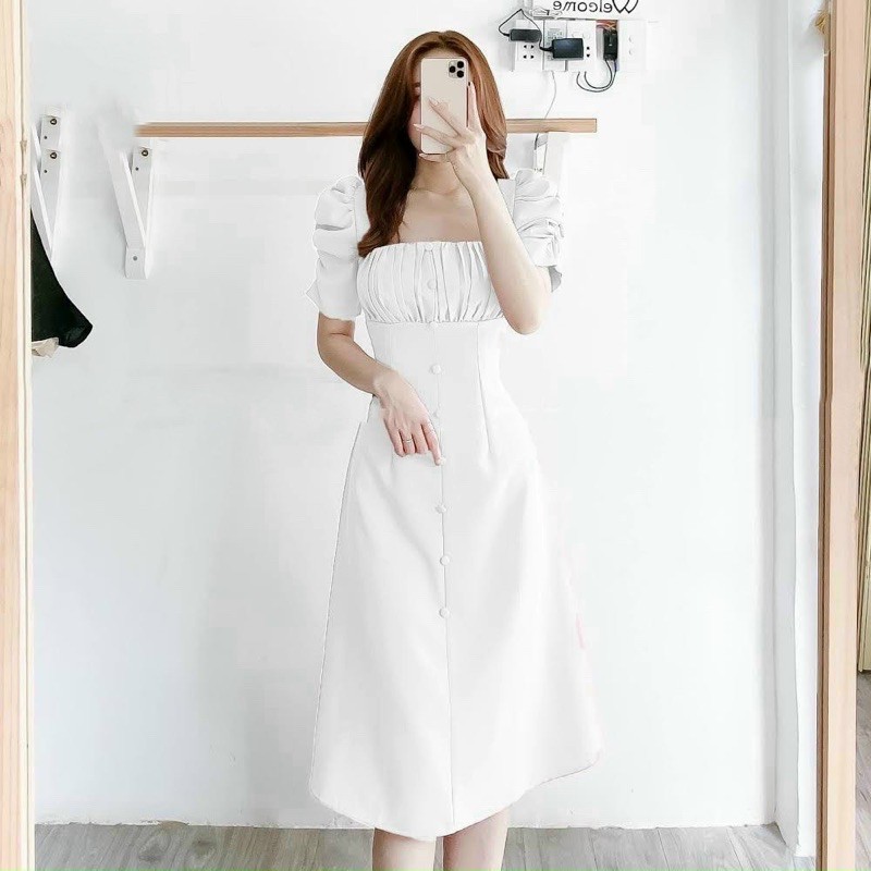 [mới] Đầm thiết kế đầm nữ trắng dễ thương dạo phố dự tiệc vải 2 lớp dày dặn mã [SASA]