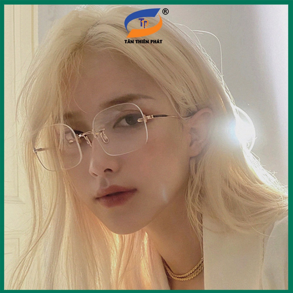 Gọng kính cận nam nữ mắt giả cận chữ nhật không viền TTP3511 màu bạc, đen, vàng. Tròng 0 độ chống ánh sáng xanh, UV