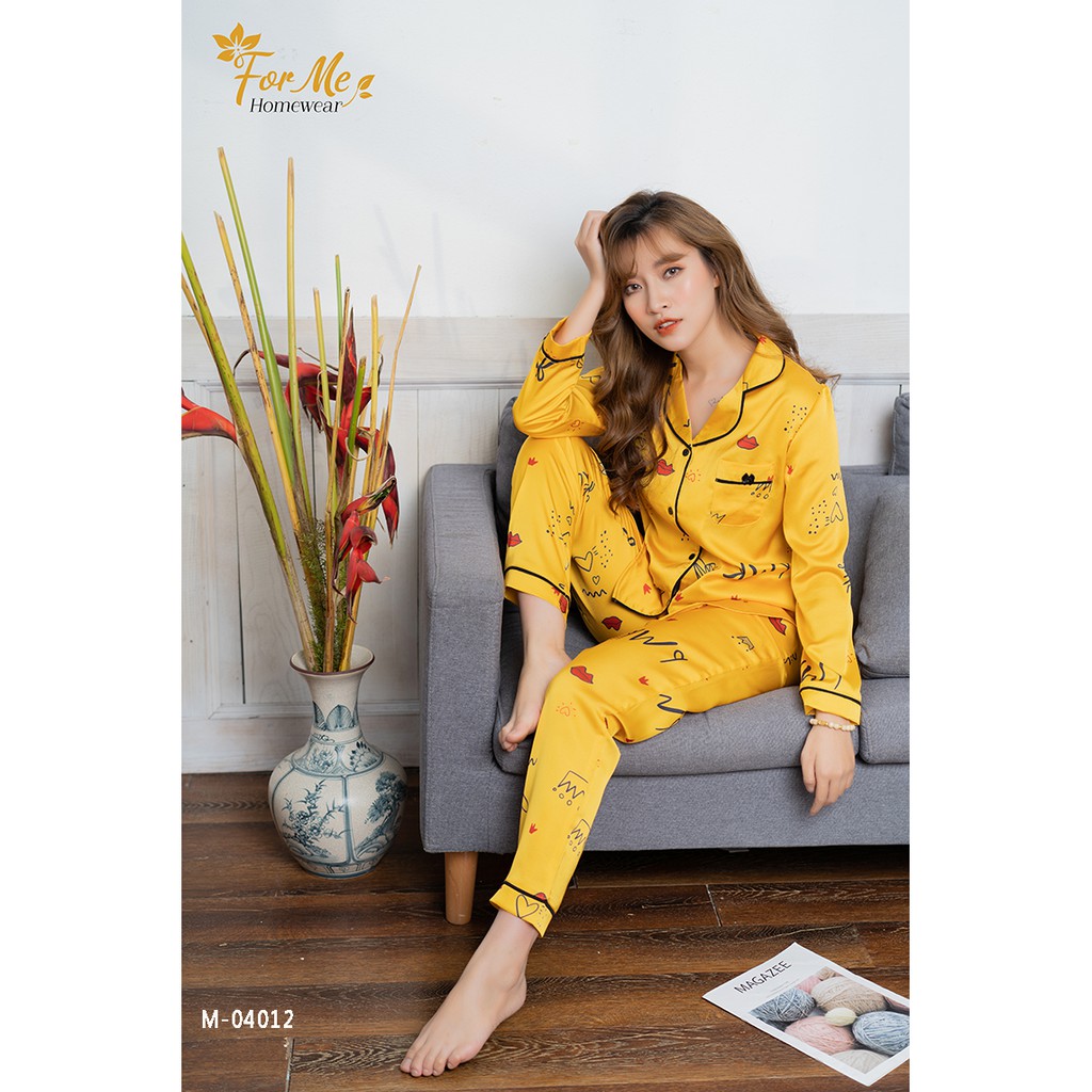 Bộ đồ ngủ, mặc nhà chất Lụa Giấy Luxury DÀI TAY HỌA TIẾT MÔI 04 ,forme pijama