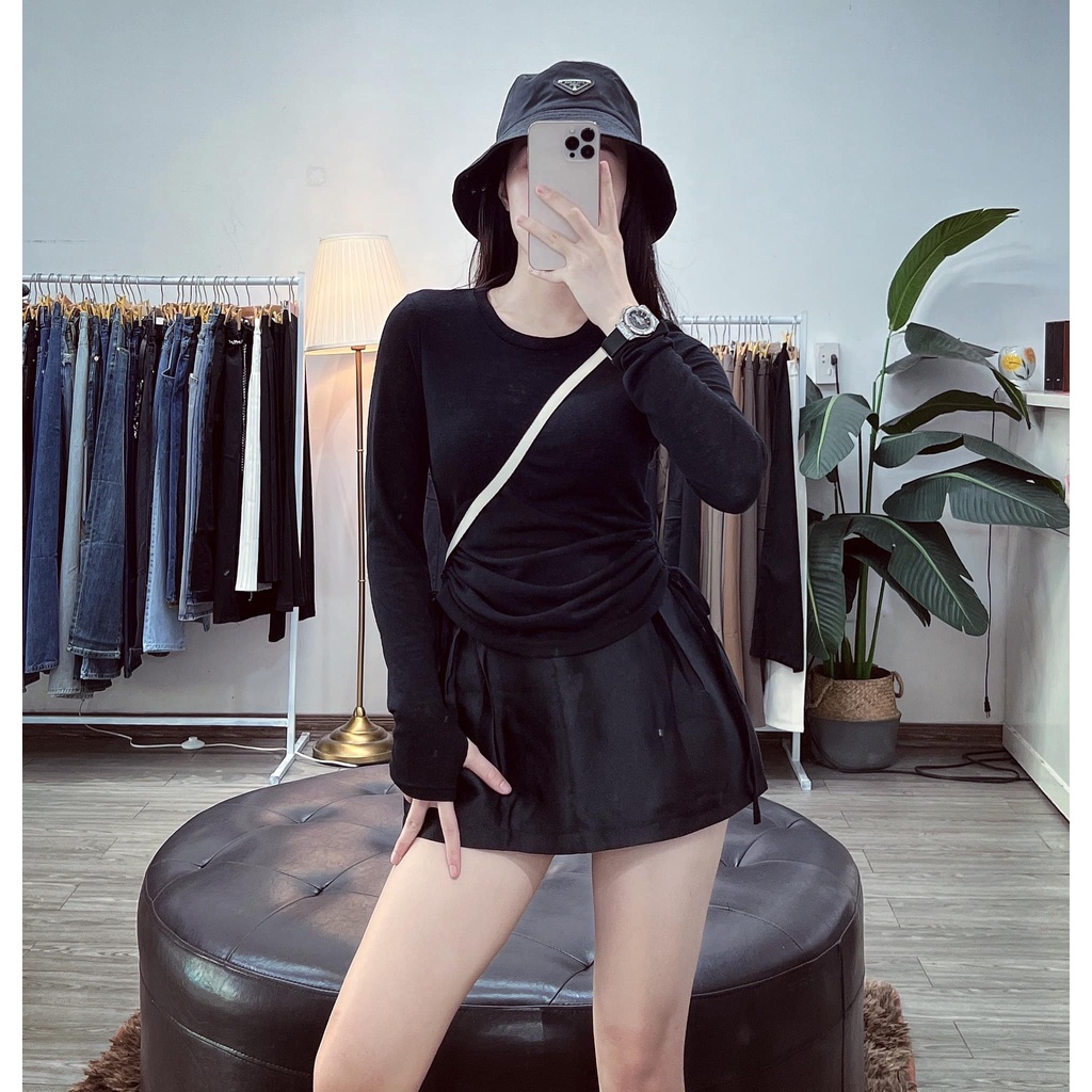 Áo len nữ rút dây 2 bên chất len tăm mềm co giãn - áo len nữ