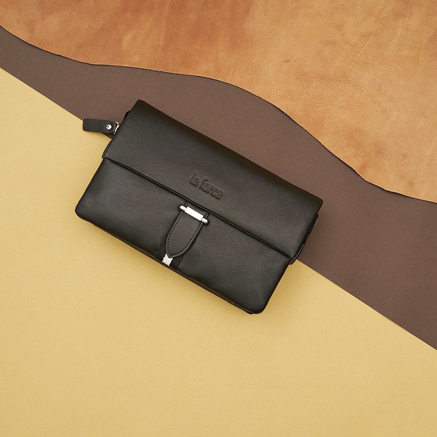 Ví Nam Cầm Tay LAFORCE Nắp Gập Da Trơn VCTLA9029-D Tặng Tất Nam Cao Cấp