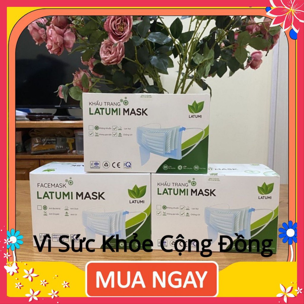 Combo 3 Hộp Khẩu Trang Y Tế 4 Lớp Kháng Khuẩn Cao Cấp LATUMI Sản Xuất Theo Tiêu Chuẩn Quốc Tế sakukeeee.shop