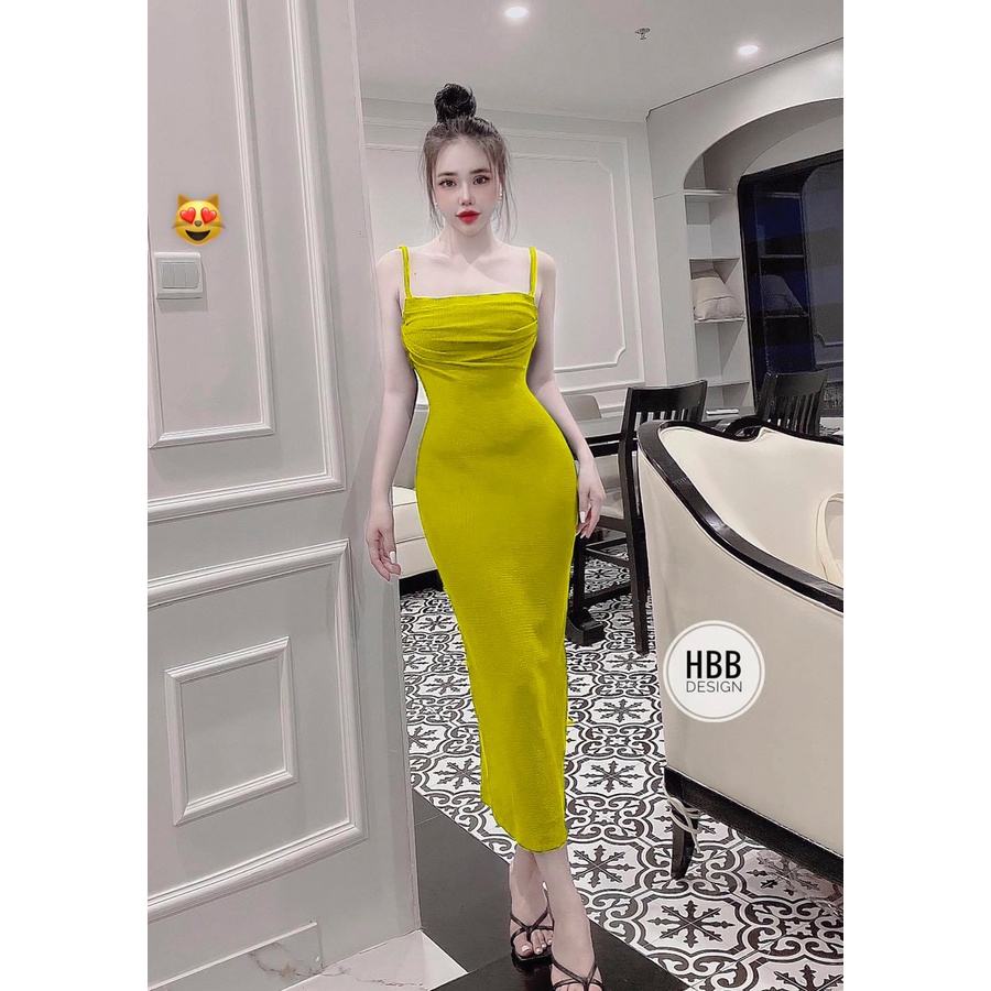 Đầm 2 dây body dáng dài chất xốp nhúm nhẹ ngực