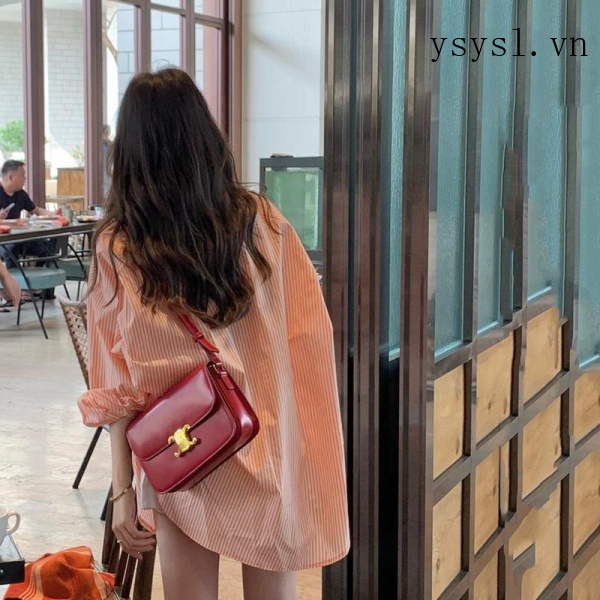 Áo Sơ Mi Dáng Rộng Kẻ Sọc Màu Cam Phong Cách Hồng Kông Cổ Điển Thời Trang Cho Nữ