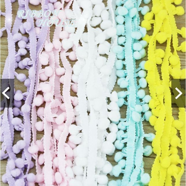 ⚡Nhiều màu⚡ 1m dây ren đính quả bông pom pom 1cm làm phụ kiện lolita handmade DIY