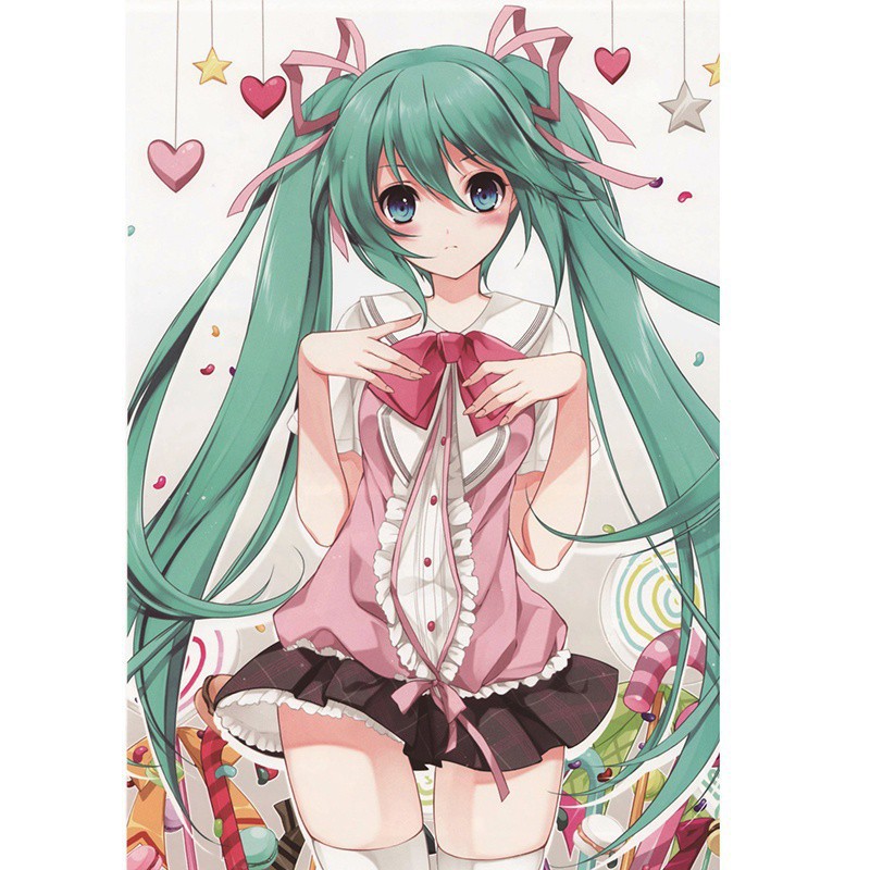 Set 8 Tấm Áp Phích In Hình Nhân Vật Anime Hatsune Miku Đáng Yêu