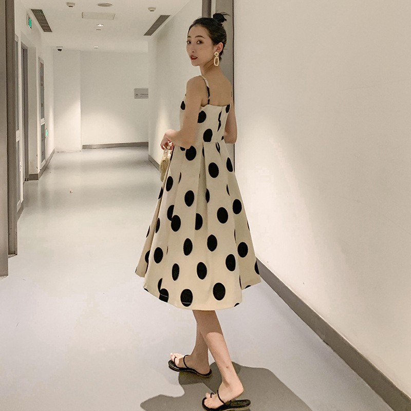 Đầm Maxi Chấm Bi Đen Trắng| Váy 2 Dây Đi Biển Dáng Xòe Sáng Chảnh