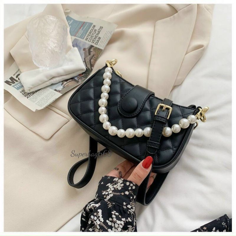 Túi Xách Nữ Kẹp Nách Đeo Chéo Cúc Phối Dây Ngọc Vân Trám Superbag668 227